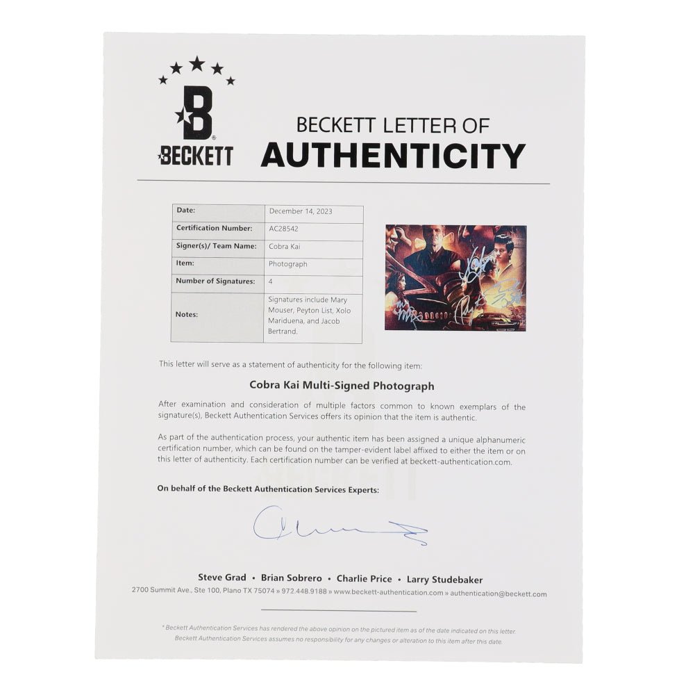 Cobra Kai Cast Signed 11x14 Photo, 4 Signatures (Beckett)