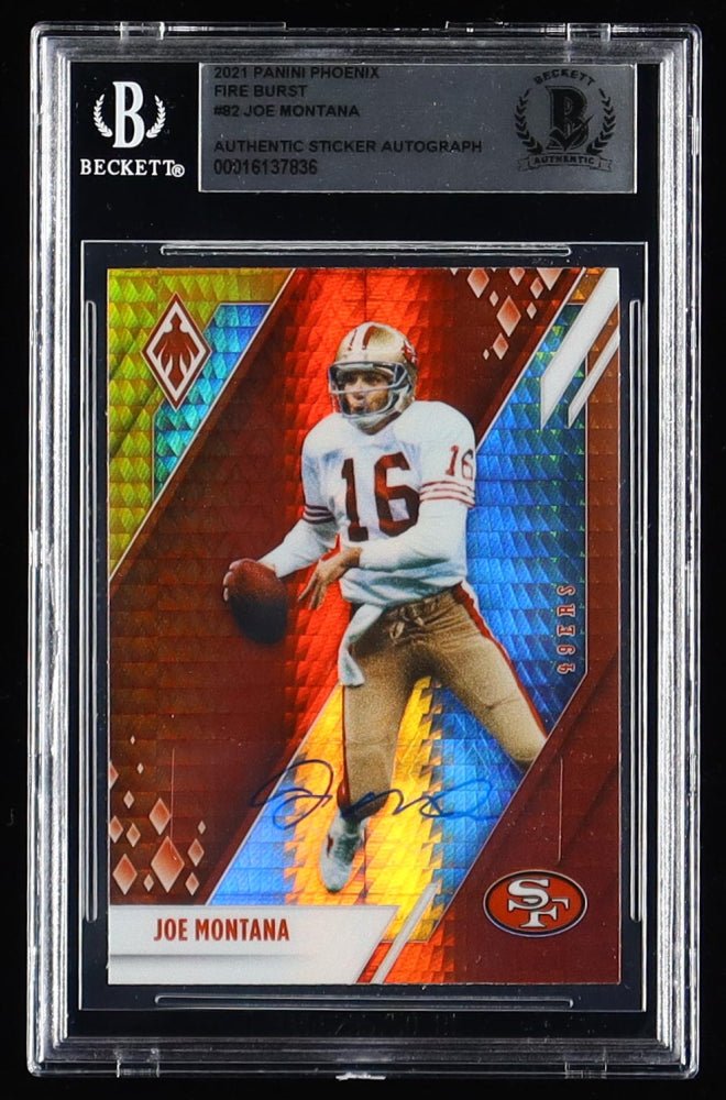 Joe Montana Signed 2021 Panini Phoenix #82 Fire Burst (Beckett)