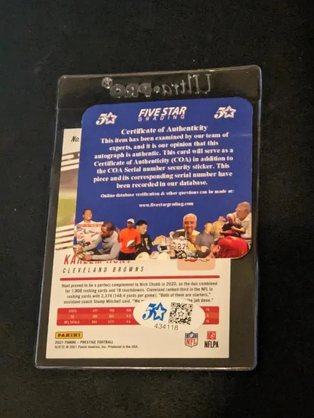 Kareem Hunt Cleveland Browns autographed card w/coa