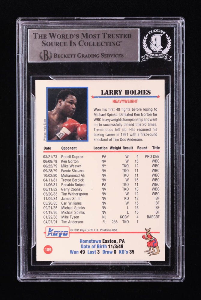 Larry Holmes Signed 1991 Kayo #189 (BGS)