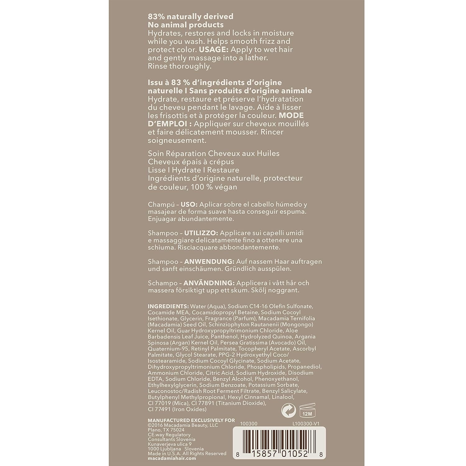Macadamia Professional Hair Care Sulfate & Paraben Free Natural Organic Cruelty-Free Vegan Hair Products Ultra Rich Hair Repair Shampoo, 10oz