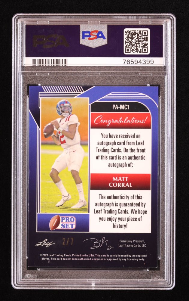 Matt Corral 2022 Pro Set Metal Auto #PAMC1 RC, 2/7 (PSA 9)