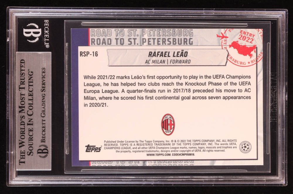 Rafael Leao Signed 2021-22 Topps UCL #RSP16 (BGS Witnessed)