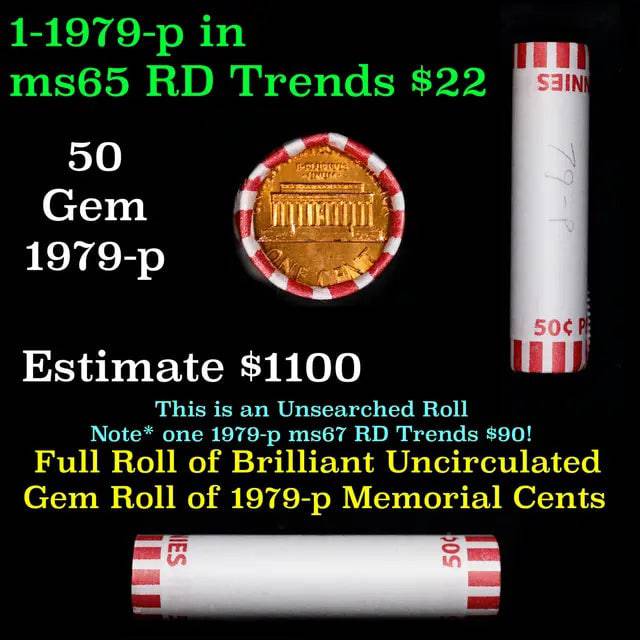 1979-P Lincoln Cent Shotgun Roll, 50 Coins (Bank Wrapped)