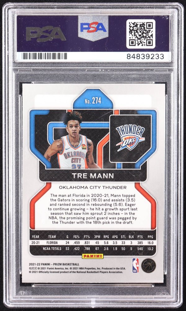 Tre Mann Signed 2021-22 Panini Prizm #274 RC (PSA)