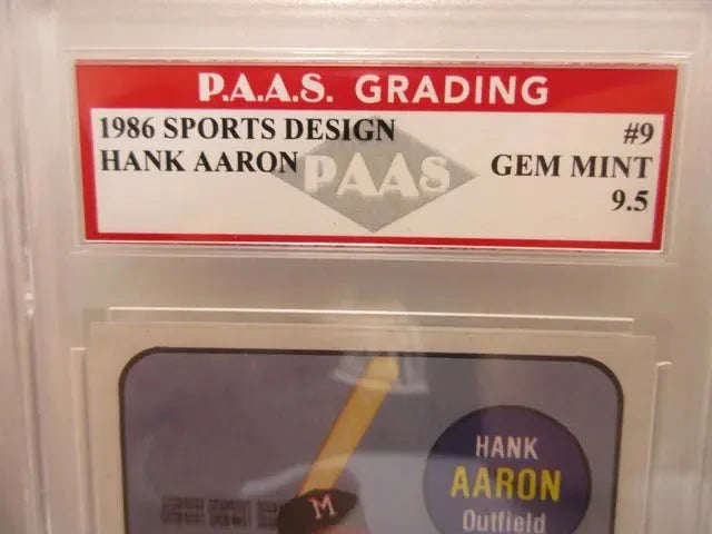 Hank Aaron Milwaukee Braves 1986 Sports Design #9 graded PAAS Gem Mint 9.5
