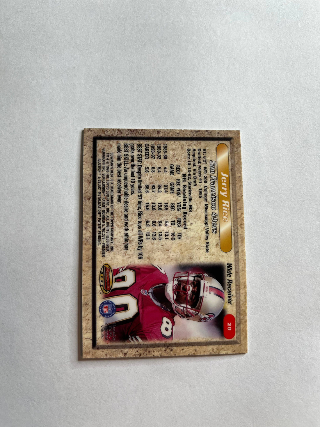 Jerry Rice 1998 Bowman's Best #20, San Francisco 49ers