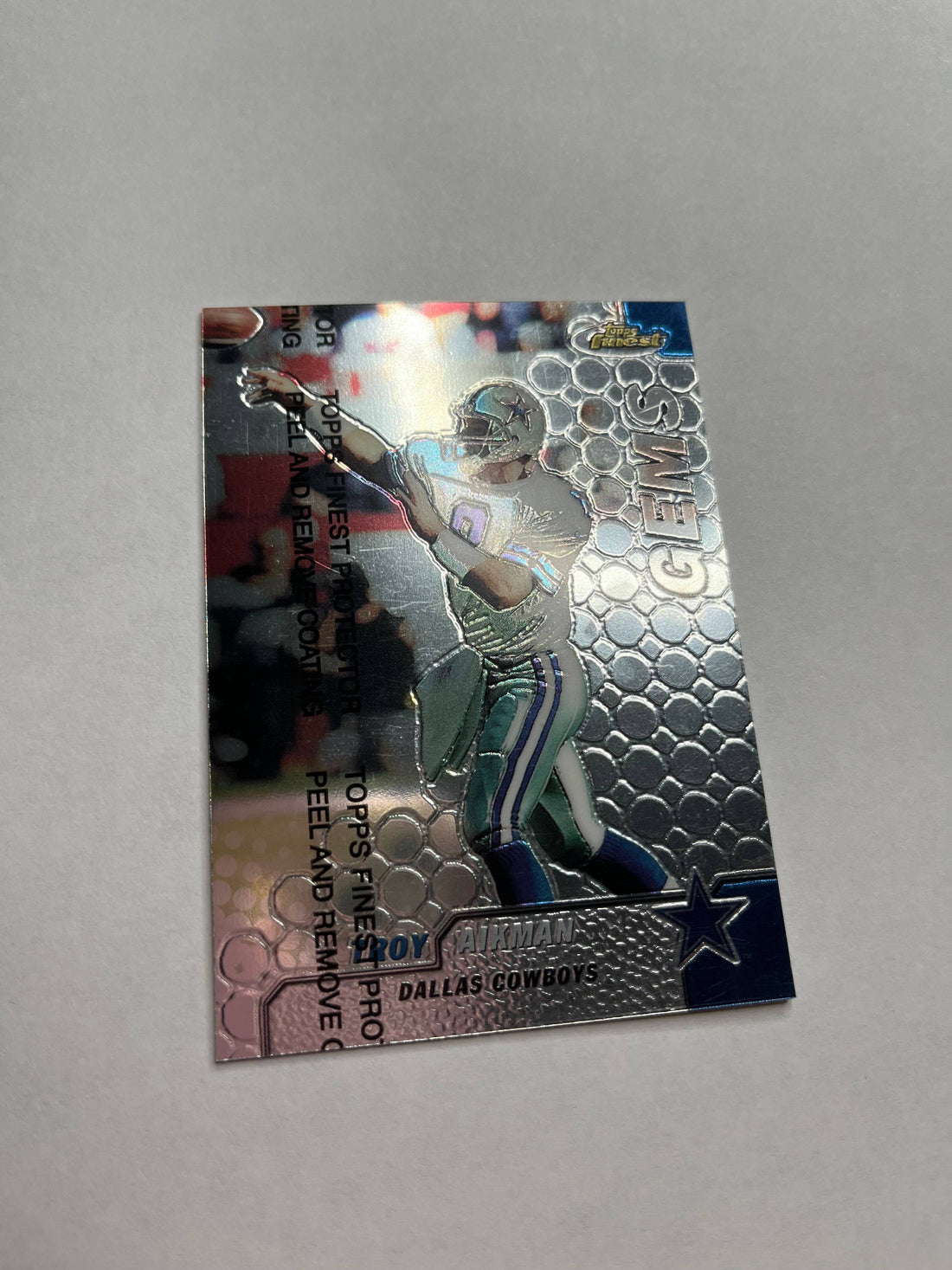 Troy Aikman 1999 Topps Finest Gems, Dallas Cowboys (Protective Coating Intact)