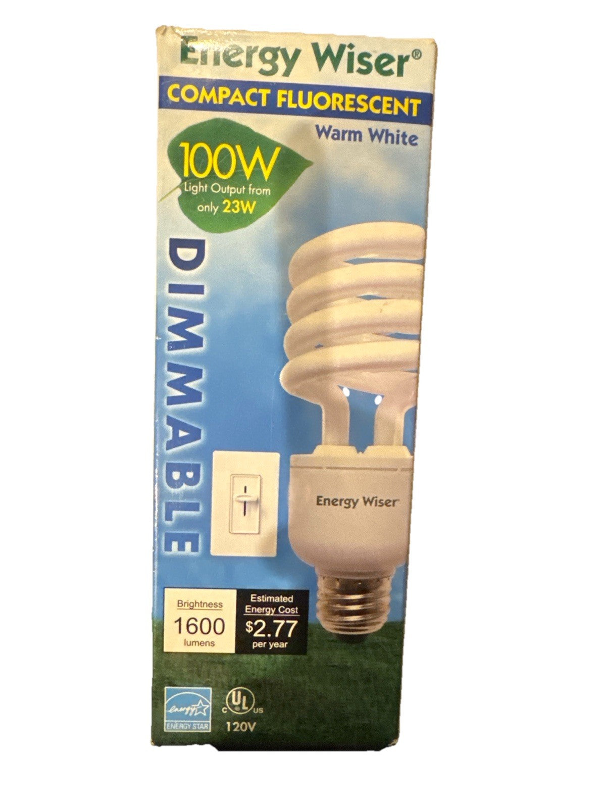 Energy Wiser 23W Dimmable CFL Bulb 100W Eq 1600lm Warm White Spiral E26