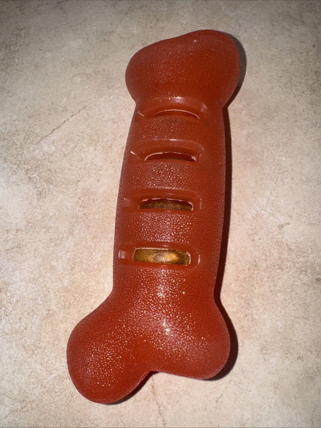Rubber Bone Dog Chew Toy with Treat-Holding Slots, Durable Red