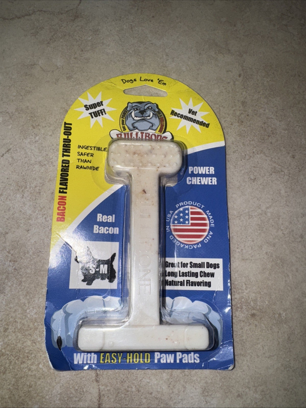 Bullibone Tuff Stuff Super Chew Small Bacon Nylon Dog Bone, USA Made
