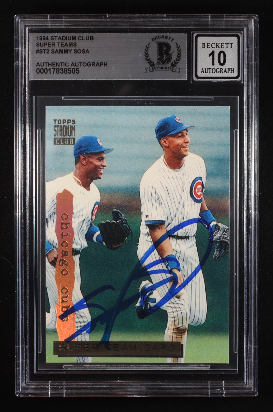 Sammy Sosa 1994 ST2 Autographed Stadium Club Card BGS 10