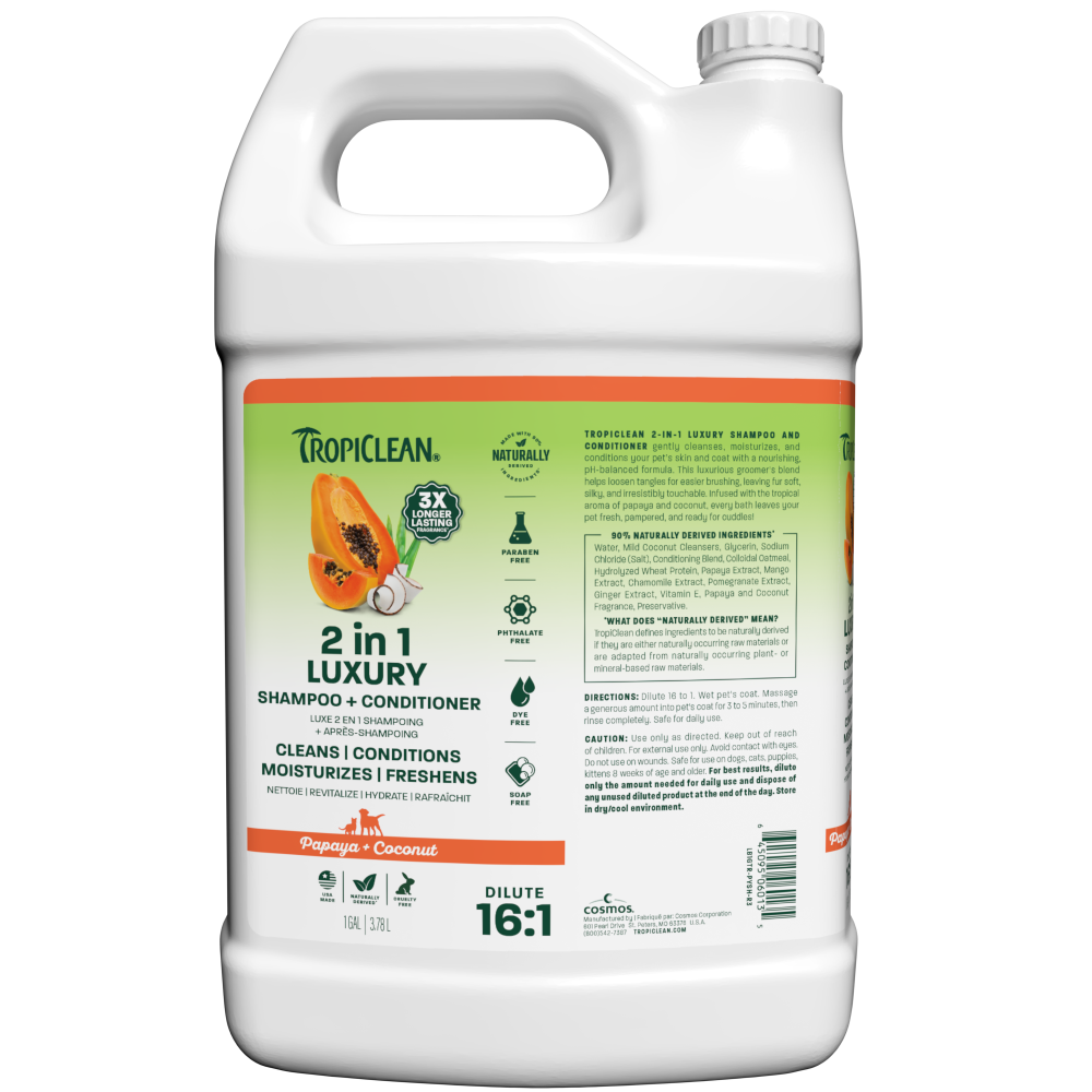 TropiClean 2-in-1 Dog Shampoo and Conditioner, Professional Dog Shampoo, Gallon